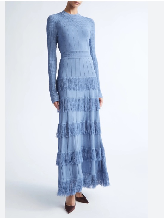 Lela Rose Dresses & Skirts - Piper Fringe Long Sleeve Sweater Dress - Light Blue